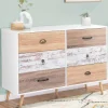 Commode blanche 6 tiroirs effet bois vieilli
