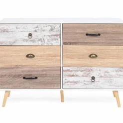 Commode blanche 6 tiroirs effet bois vieilli