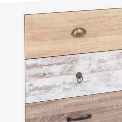 Commode blanche 6 tiroirs effet bois vieilli