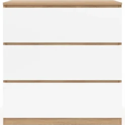 Commode bois façon hêtre et blanc 3 tiroirs 78 cm
