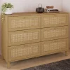 Commode cannage effet naturel avec 6 tiroirs
