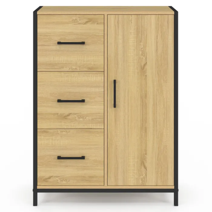 Commode de rangement salle de bain design industriel 3 tiroirs 1 placard