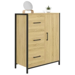 Commode de rangement salle de bain design industriel 3 tiroirs 1 placard