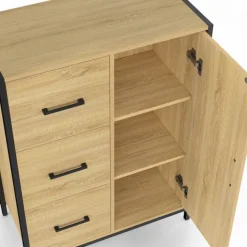 Commode de rangement salle de bain design industriel 3 tiroirs 1 placard