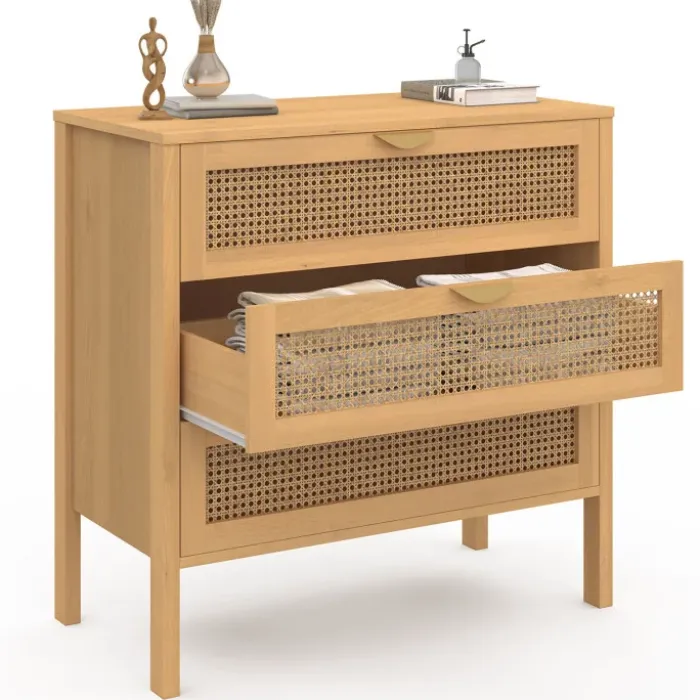 Commode en bois 3 tiroirs cannage 80 cm
