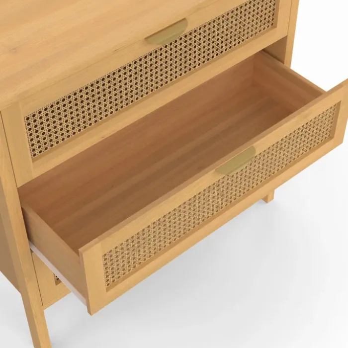 Commode en bois 3 tiroirs cannage 80 cm