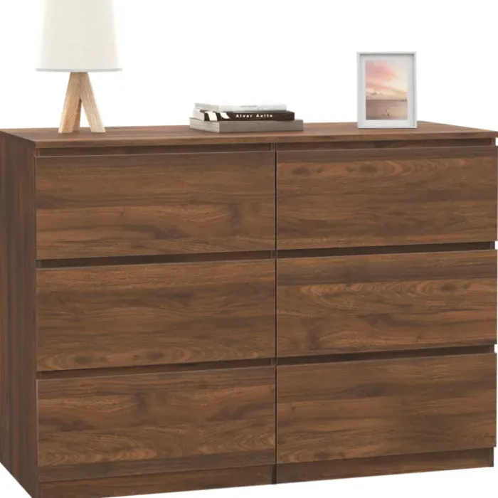 Commode en bois effet noyer avec 6 tiroirs 110 cm