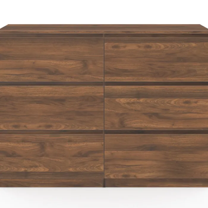 Commode en bois effet noyer avec 6 tiroirs 110 cm