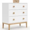 Commode enfant 3 tiroirs blanc et bois façon hêtre look scandinave