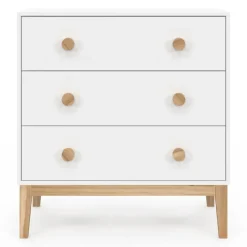 Commode enfant 3 tiroirs blanc et bois façon hêtre look scandinave