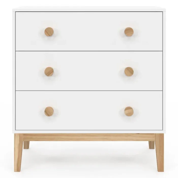 Commode enfant 3 tiroirs blanc et bois façon hêtre look scandinave