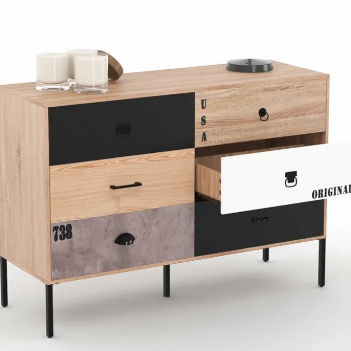 Commode industrielle 6 tiroirs dépareillés