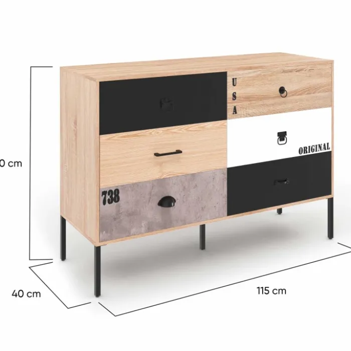 Commode industrielle 6 tiroirs dépareillés