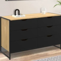 Commode industrielle avec 6 tiroirs bois et noir