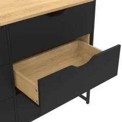 Commode industrielle avec 6 tiroirs bois et noir