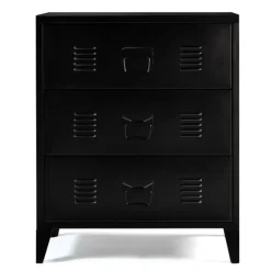 Commode industrielle bois noir 3 tiroirs en métal
