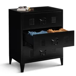 Commode industrielle bois noir 3 tiroirs en métal