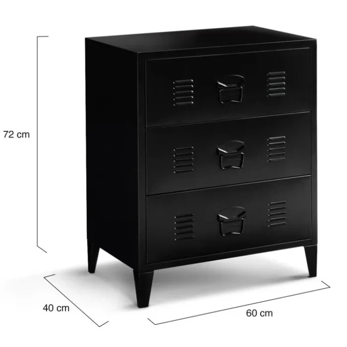 Commode industrielle bois noir 3 tiroirs en métal