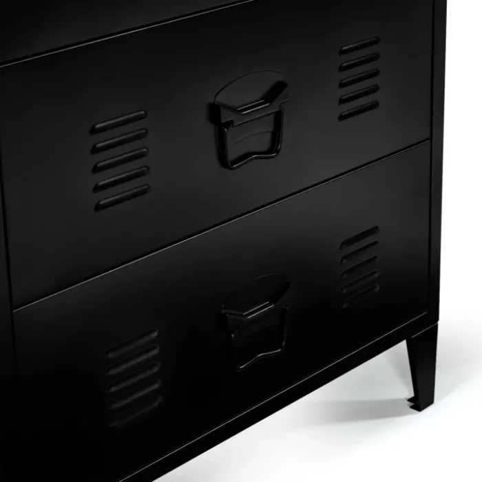 Commode industrielle bois noir 3 tiroirs en métal