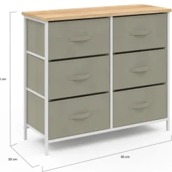 Commode industrielle gris clair et plateau effet bois