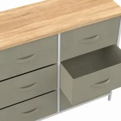 Commode industrielle gris clair et plateau effet bois
