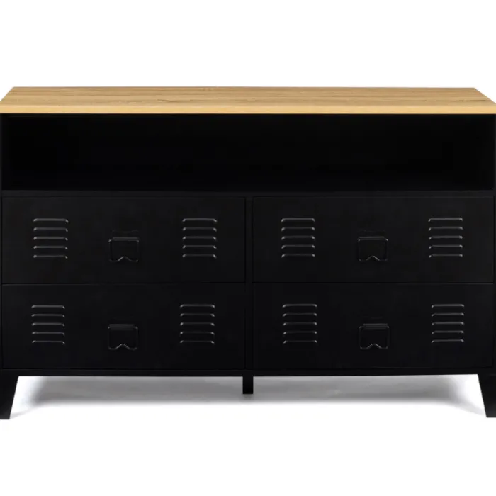 Commode industrielle portes en métal noir avec 4 tiroirs
