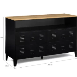 Commode industrielle portes en métal noir avec 4 tiroirs