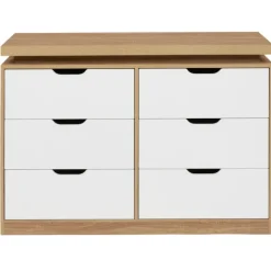Commode LED blanche et plateau bois 6 tiroirs