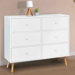 Commode scandinave 6 tiroirs bois blanc