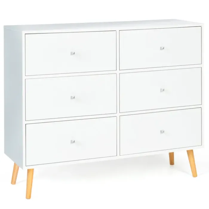 Commode scandinave 6 tiroirs bois blanc