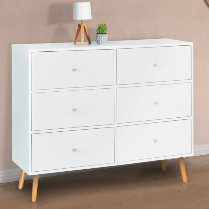 Commode scandinave 6 tiroirs bois blanc