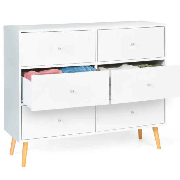 Commode scandinave 6 tiroirs bois blanc