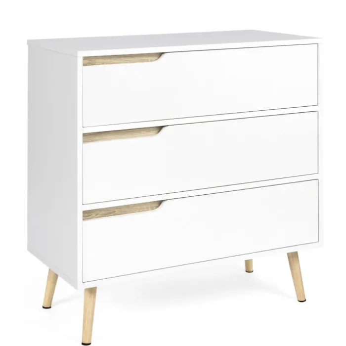 Commode scandinave blanche et bois 3 tiroirs