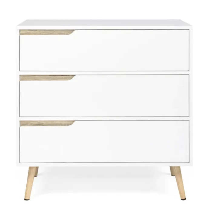 Commode scandinave blanche et bois 3 tiroirs