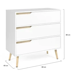 Commode scandinave blanche et bois 3 tiroirs