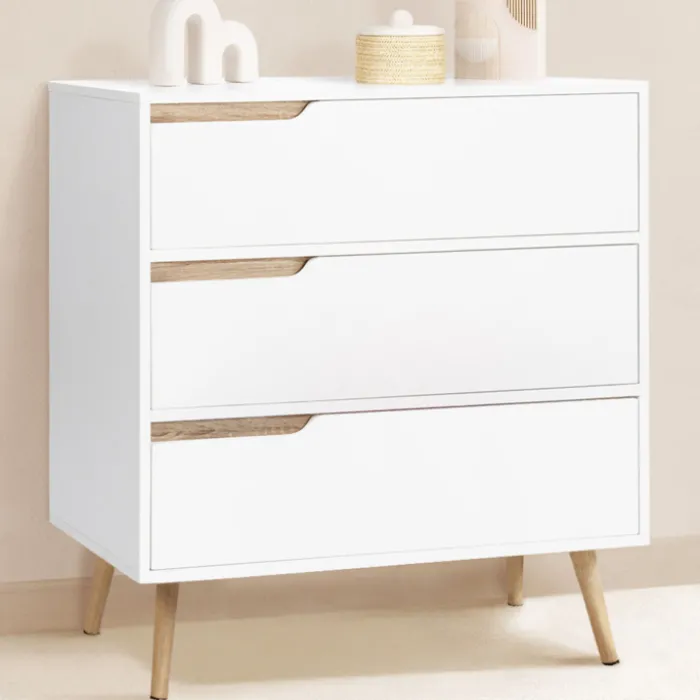 Commode scandinave blanche et bois 3 tiroirs