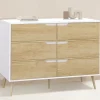Commode scandinave blanche effet hêtre