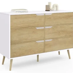 Commode scandinave blanche effet hêtre