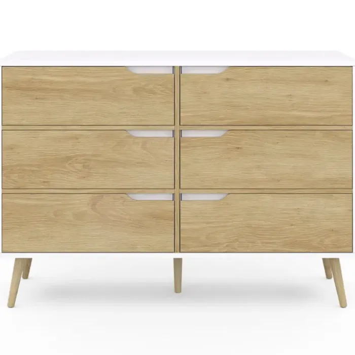 Commode scandinave blanche effet hêtre
