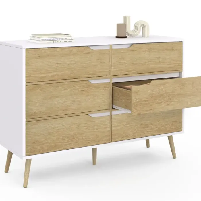 Commode scandinave blanche effet hêtre