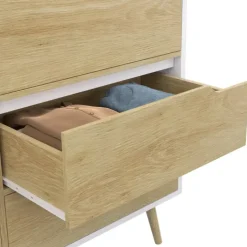 Commode scandinave blanche effet hêtre