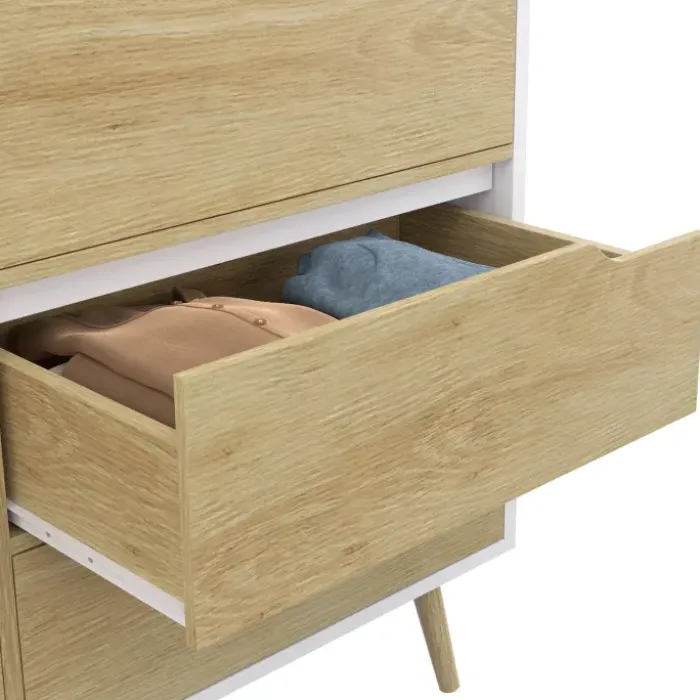 Commode scandinave blanche effet hêtre