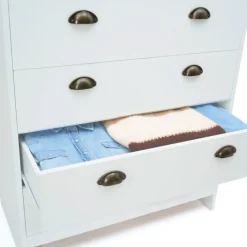 Commode style campagne chic 6 tiroirs blanche et bois