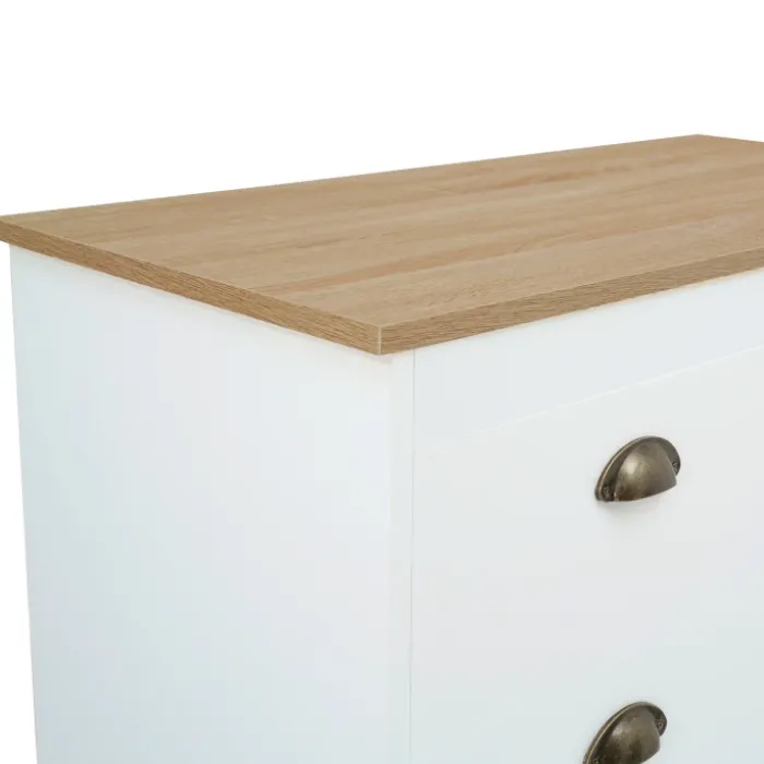 Commode style campagne chic 6 tiroirs blanche et bois