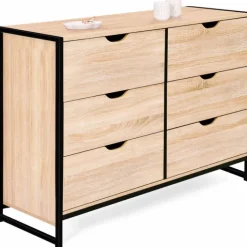 Commode style industriel 6 tiroirs bois et métal noir