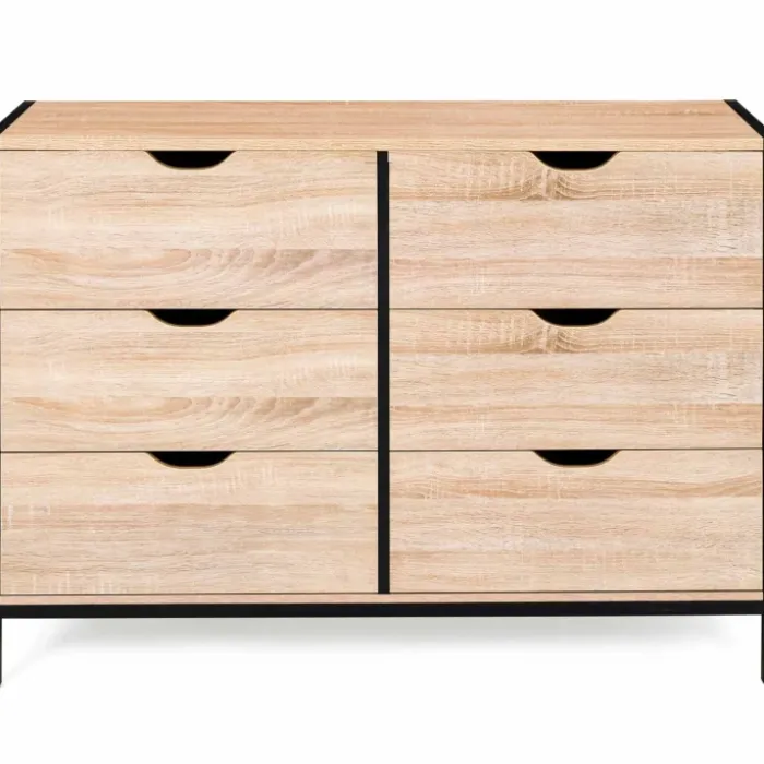 Commode style industriel 6 tiroirs bois et métal noir