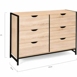 Commode style industriel 6 tiroirs bois et métal noir