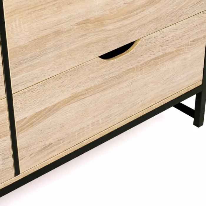 Commode style industriel 6 tiroirs bois et métal noir