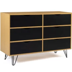 Commode vintage 6 tiroirs bois et noir