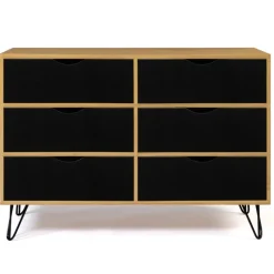 Commode vintage 6 tiroirs bois et noir